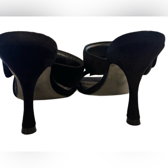 NWOT Women’s Faux Suede Square Open Toe Slip On Stiletto Heels Sandals - Picture 6 of 11